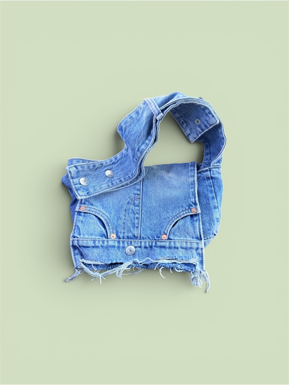 Zara Denim Shoulder Bag Upcycled Style Frayed Raw Hem Blue Jean Purse Y2K